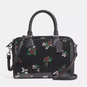 Coach Black Patent Leather Bennet Satchel Floral Print Roses Bag Matching Wallet